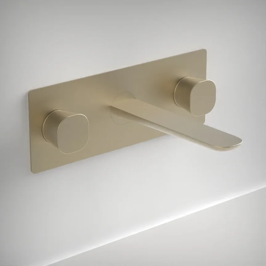 Ava Purity 3 Hole Wall Mounted Basin Mixer With Back Plate - Brushed Brass product image - Image 1
