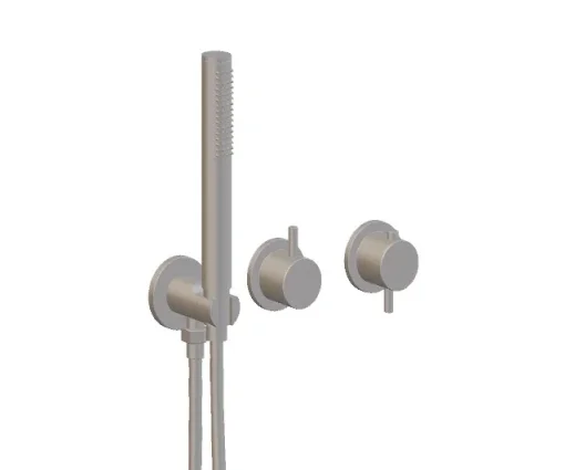 Ava Trend 2 Way 2 Handle Thermostatic Valve With Built In Hand Shower W/3 Hole Flanges - Brushed Stainless Steel detail view - Image 2