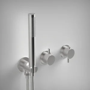 Ava Trend 2 Way 2 Handle Thermostatic Valve With Built In Hand Shower W/3 Hole Flanges - Brushed Stainless Steel