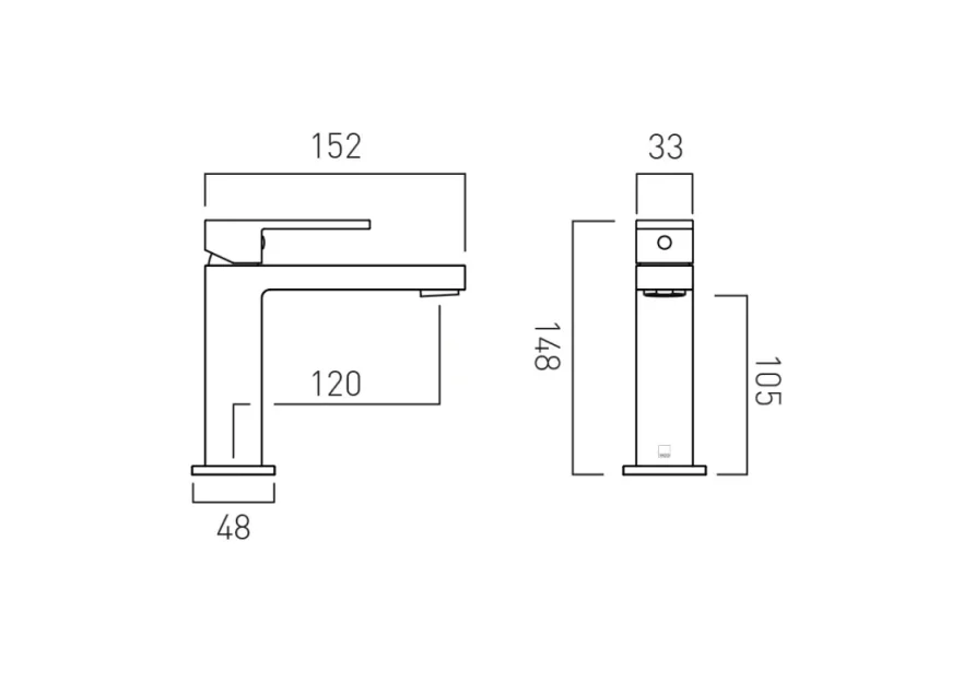 Vado Individual Notion Slimline Mono Basin Mixer Brushed Gold technical drawing - Image 2