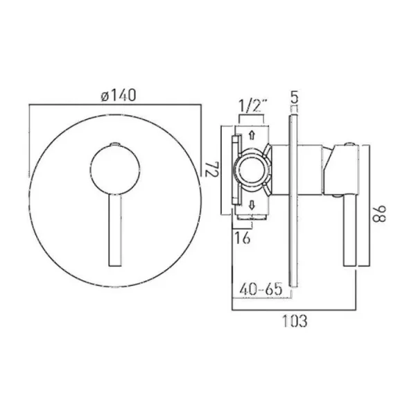 Vado Zoo 1 Outlet Single Lever Concealed Manual Valve Round Backplate Chrome technical drawing - Image 3