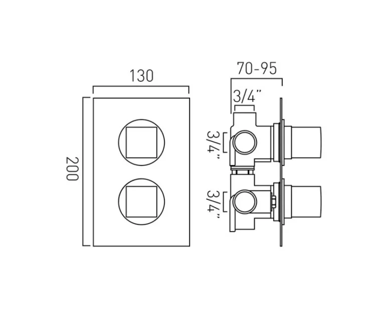Vado Dx Mix 3 Outlet 2 Handle Concealed Thermostatic Valve Chrome technical drawing - Image 3