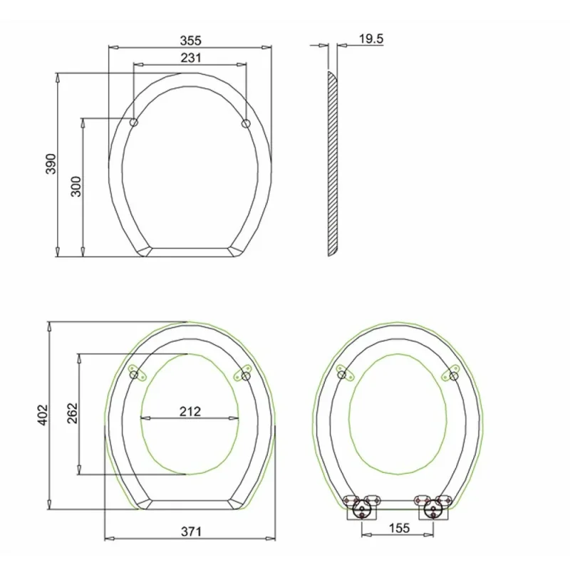 Burlington Mahogaony Seat - Chrome Soft Close technical drawing - Image 2