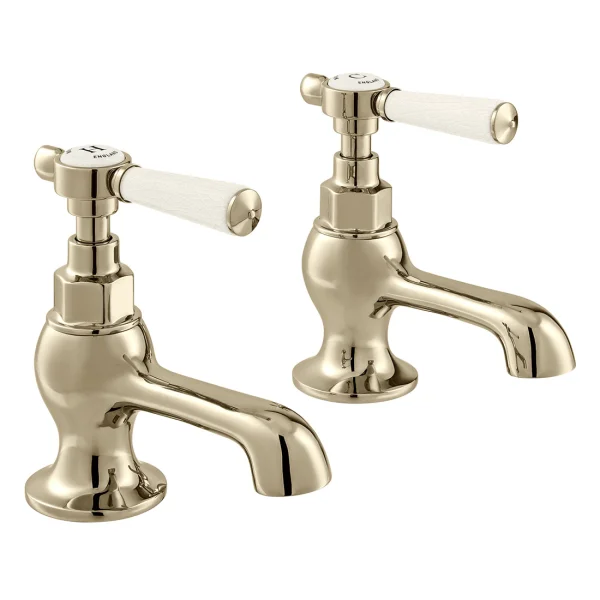 Booth & Co. Basin Pillar Taps Nickel & Crackled White