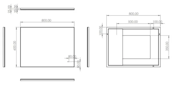 Hib Air 60 Mirror H60 X W80 X D2.5cm technical drawing - Image 2
