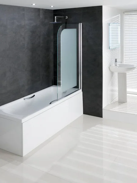 Eastbrook Volente 6mm Hinge Bath Screen 850x1500 Frosted Chrome Profiles