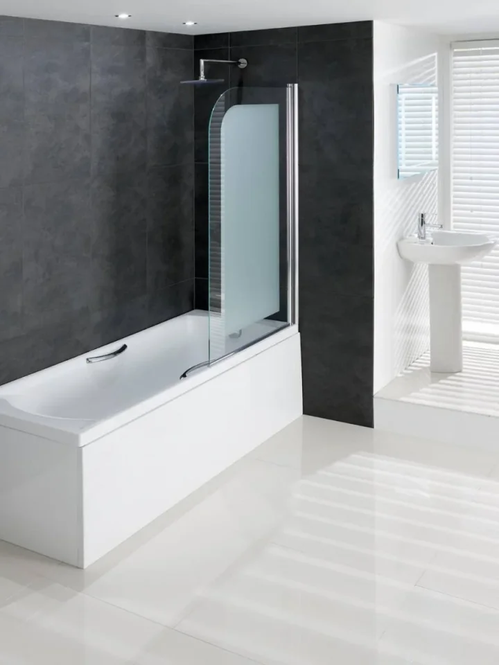 Eastbrook Volente 6mm Hinge Bath Screen 850x1500 Frosted Chrome Profiles product image - Image 1