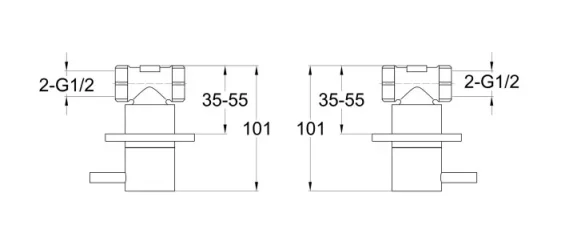 Just Taps Vos Wall Valves Brushed Black technical drawing - Image 2