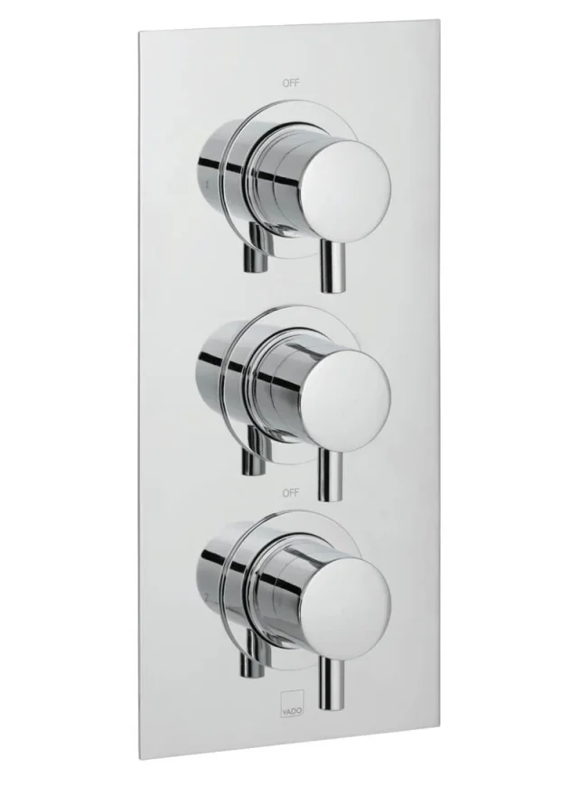 Vado Dx Celsius 2 Outlet 3 Handle Concealed Thermostatic Valve Rectangular Backplate Chrome product image - Image 1