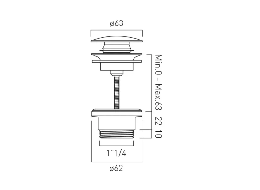 Vado Individual Universal Basin Waste Brushed Black technical drawing - Image 2