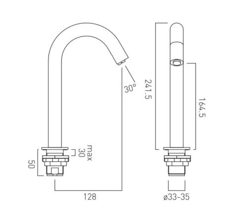 Vado Individual Infra-red Deck Mounted Spout Mono Basin Mixer Brushed Gold technical drawing - Image 2