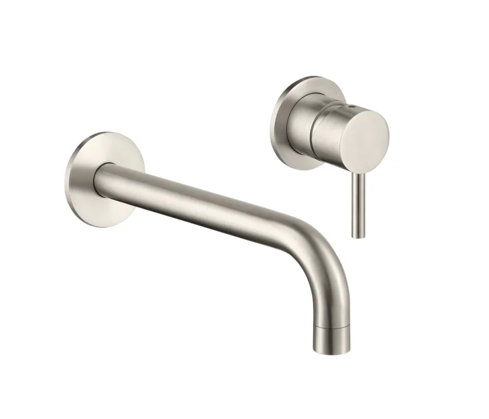 Just Taps Inox 2 Hole Wall Mounted Single Lever Basin Mixer Tap Stainless Steel product image - Image 1