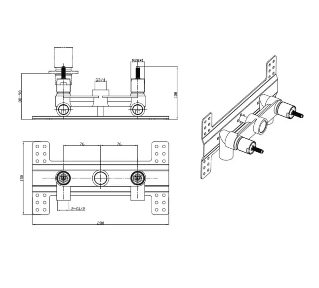 Crosswater Mpro Basin 3 Hole Set Deck Mounted Matt Black detail view - Image 3