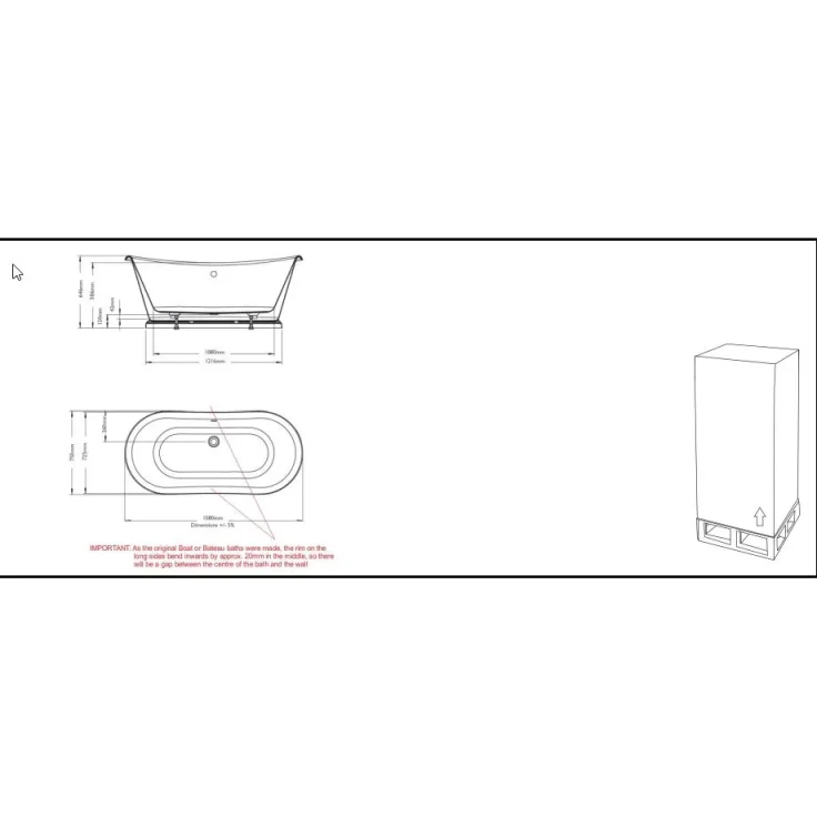 Bc Designs 1580 Boat Bath With Aluminium Plinth White detail view - Image 3