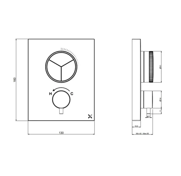 Crosswater Crossbox Push Mpro 2 Outlet Trim & Levers Chrome detail view - Image 6