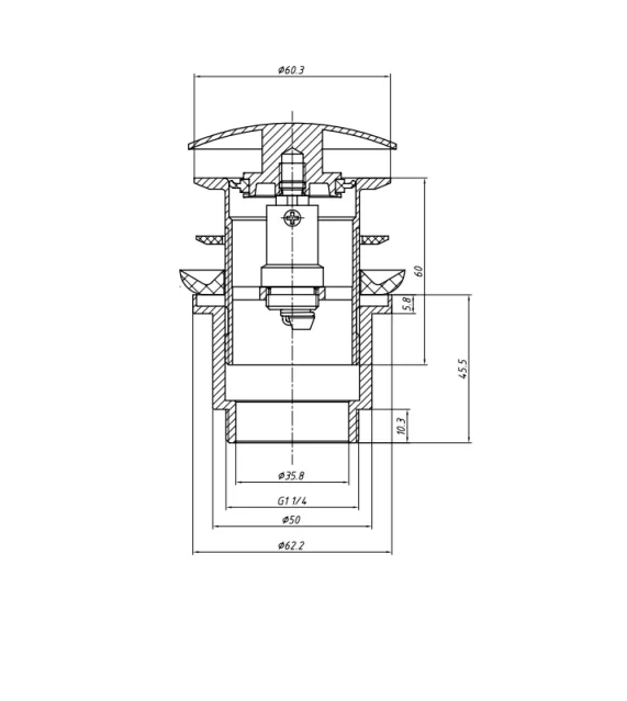 Crosswater Basin Click Clack Waste (unslotted) Chrome technical drawing - Image 2