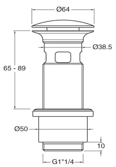 Crosswater Basin Click Clack Waste (slotted) Thread 100mm Chrome technical drawing - Image 2
