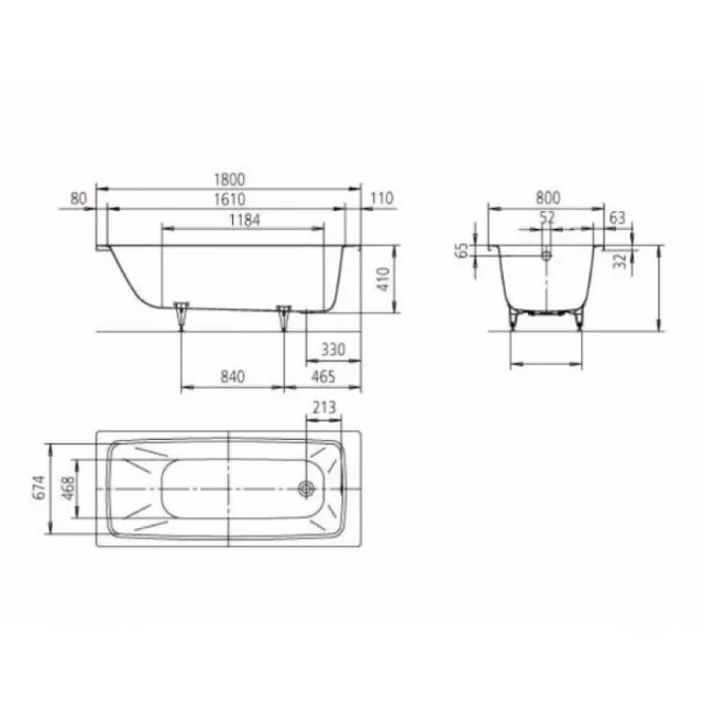 Kaldewei Cayono 1800 X 800mm No Tap Hole Bath (excl. Feet) technical drawing - Image 5