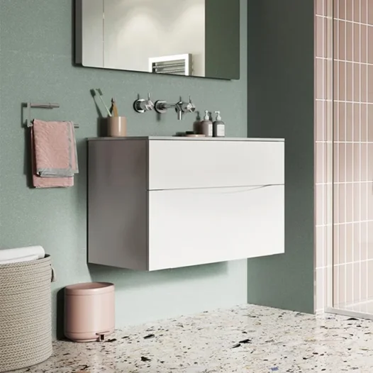 Crosswater Glide II 700mm Wall Mounted 2 Drawer Vanity Unit Storm Grey Matt detail view - Image 2