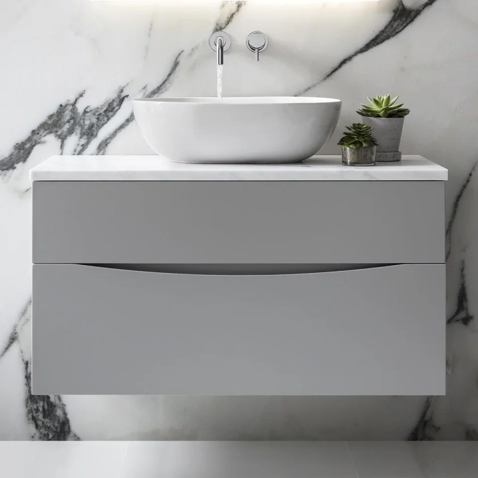 Crosswater Glide II 700mm Wall Mounted 2 Drawer Vanity Unit Storm Grey Matt detail view - Image 3