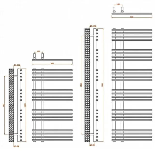 Reina Elisa 500 X 1000 Chrome Designer Radiator technical drawing - Image 4