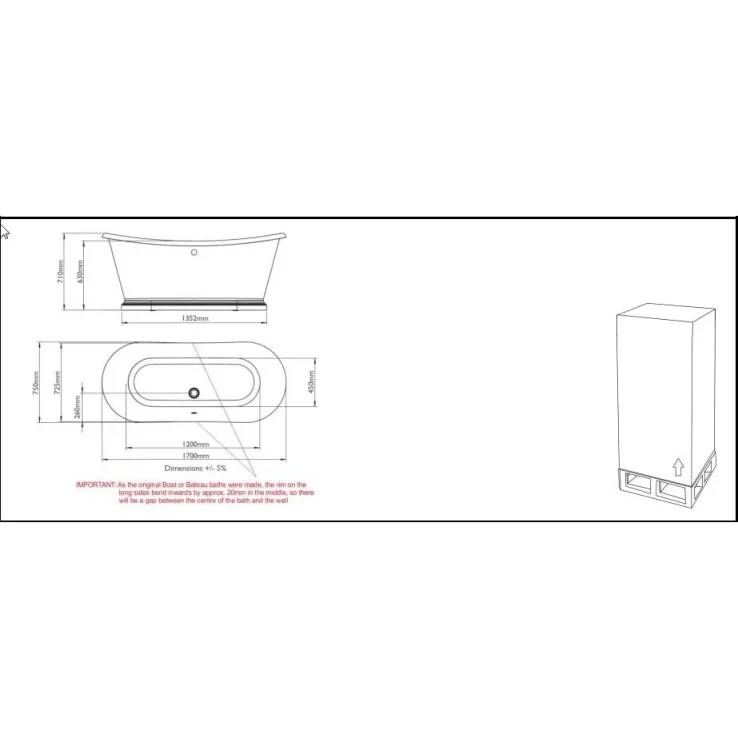 Bc Designs 1700 Boat Bath With Aluminium Plinth White detail view - Image 2