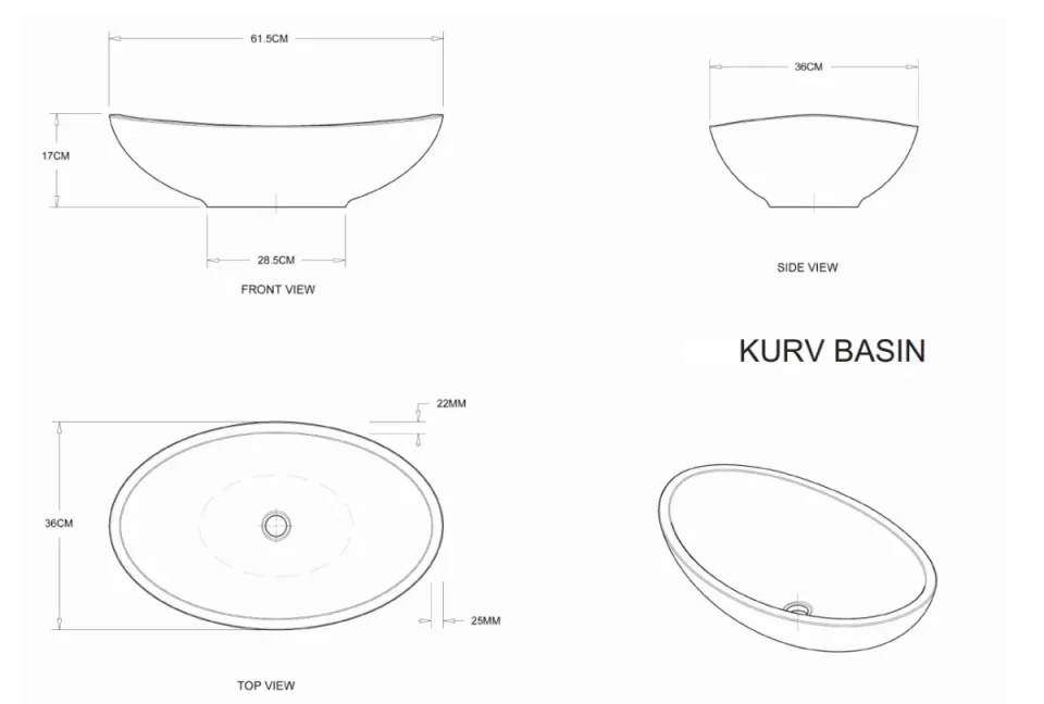 Bc Designs Kurv Basin 615 X 360 Polished White detail view - Image 4