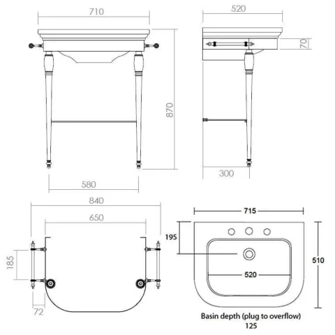 Imperial Carlyon Large Basin 3t 720 White technical drawing - Image 2
