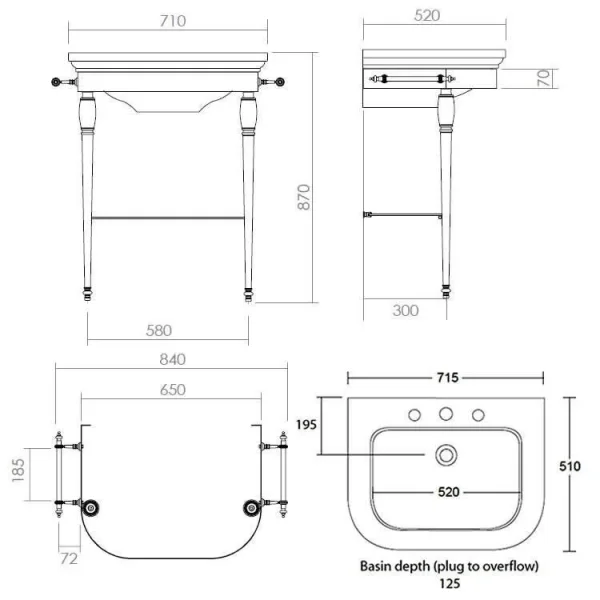 Imperial Carlyon Large Basin 3t 720 White technical drawing - Image 2