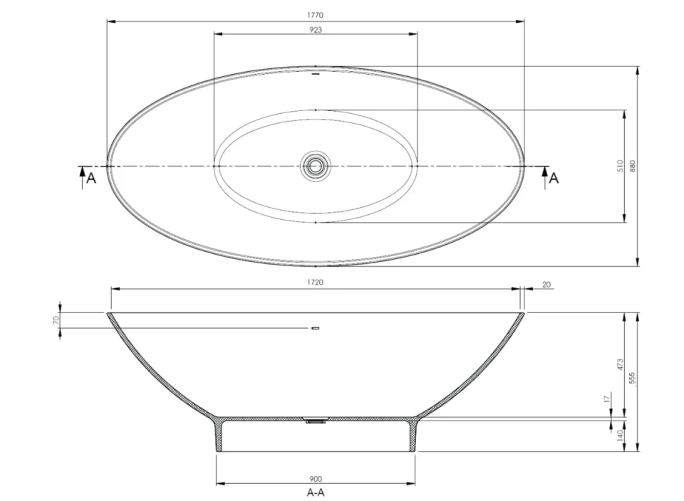 Bc Designs Tasse Bath 1770 X 880 (no Waste) Polished White detail view - Image 3