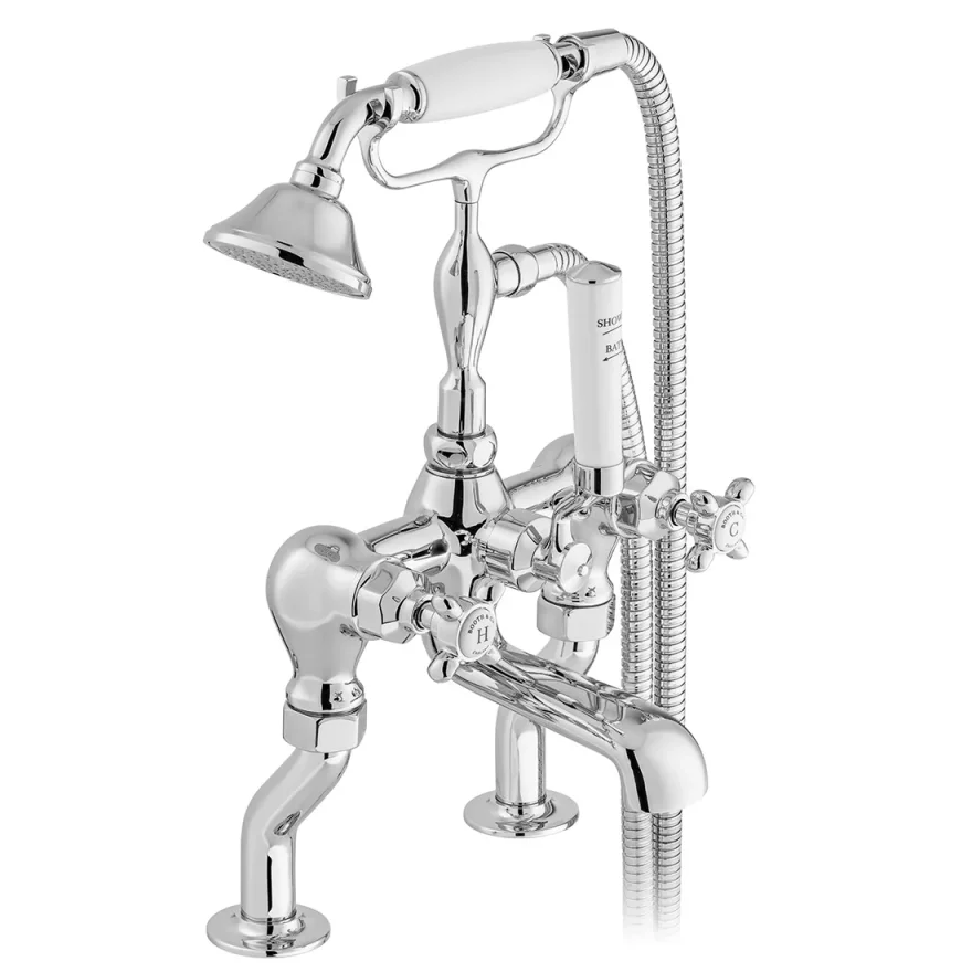 Booth & Co. Deck Mounted Bath Shower Mixer With Shower Kit Chrome & White product image - Image 1