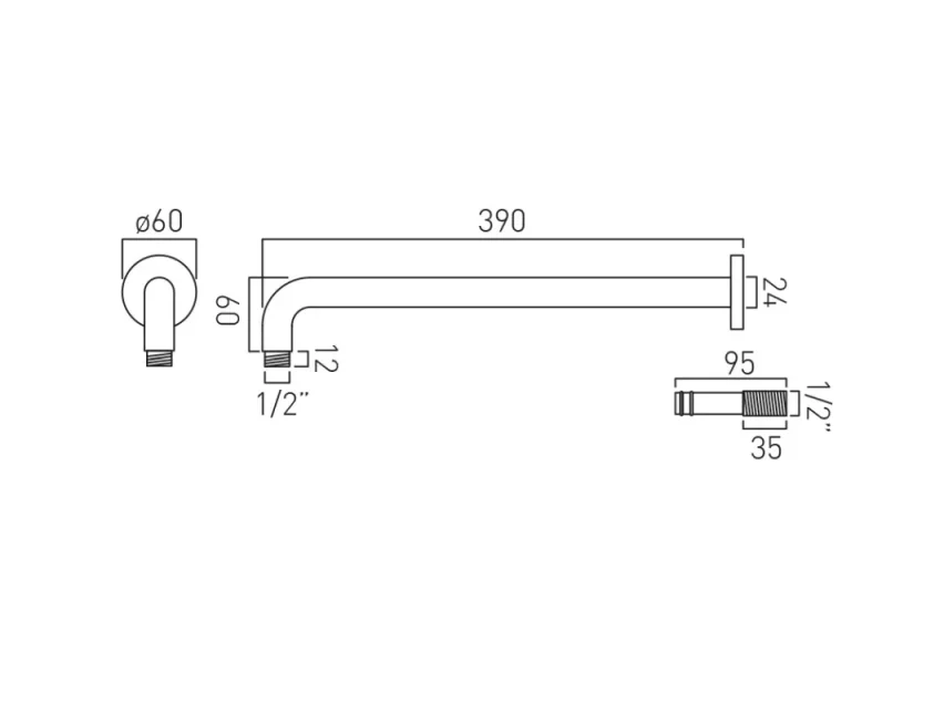 Vado Individual Easy Fit Round Shower Arm Brushed Nickel technical drawing - Image 2