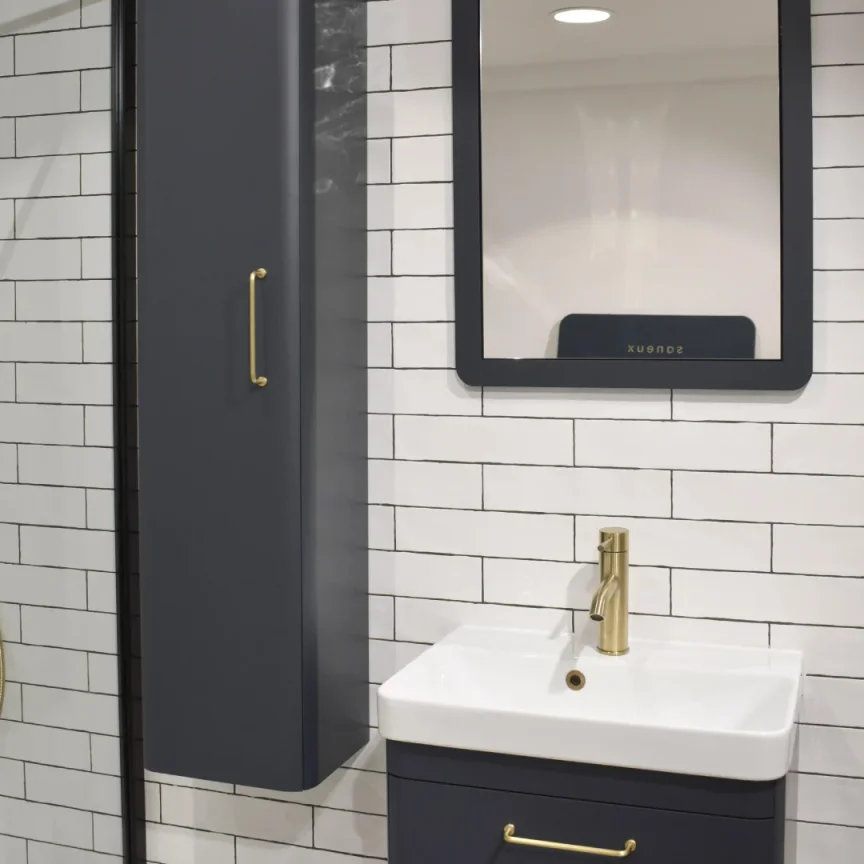 Saneux Hyde 55cm 1 Door Recessed Electric Mirror Cabinet (rh) - Matte Fiord detail view - Image 3