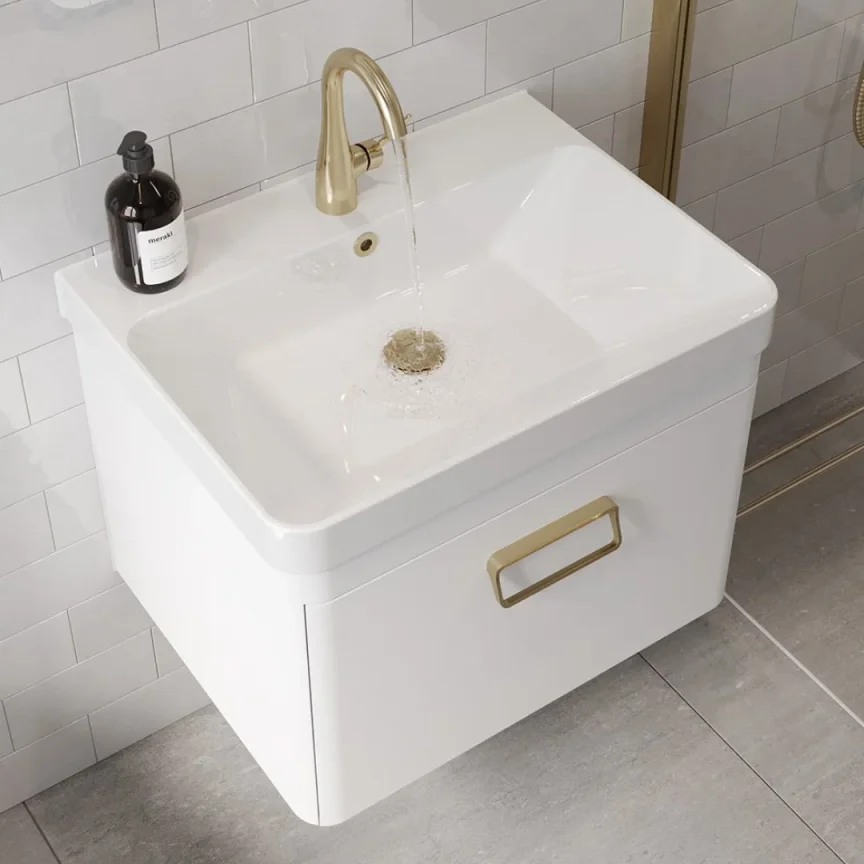 Saneux Hyde 60cm 1 Drawer Wall Mounted Unit - Matte White detail view - Image 2