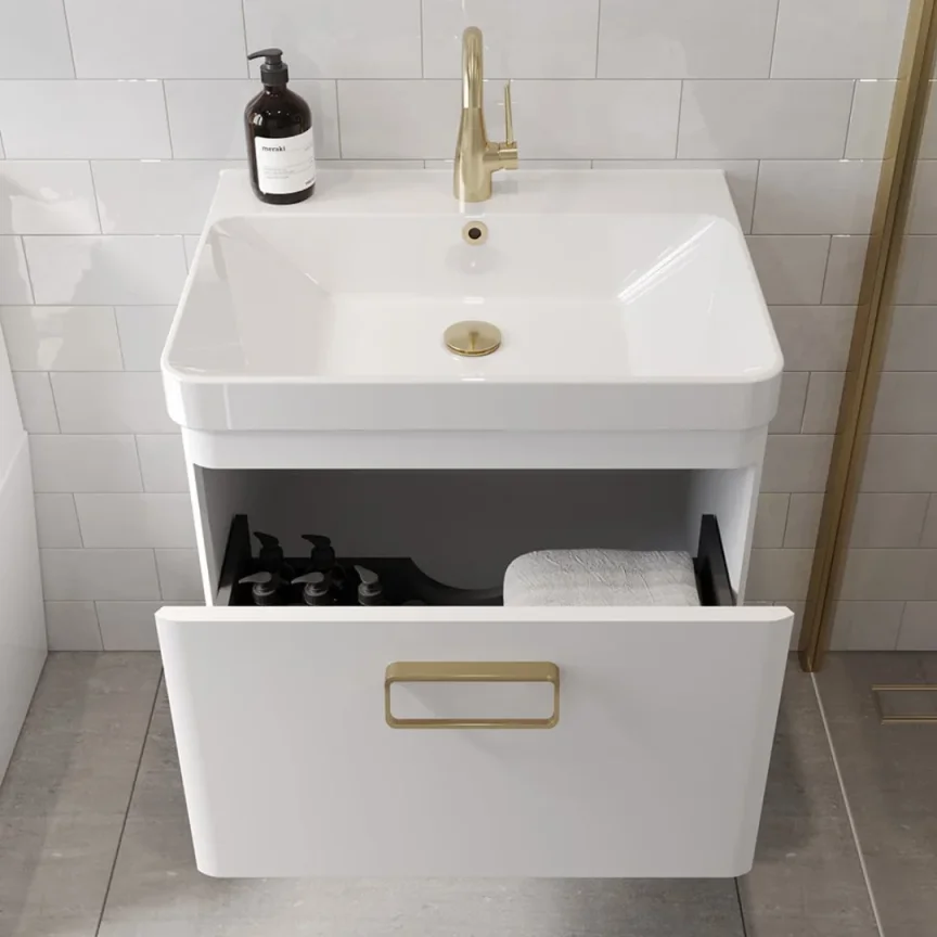 Saneux Hyde 60cm 1 Drawer Wall Mounted Unit - Matte White detail view - Image 3