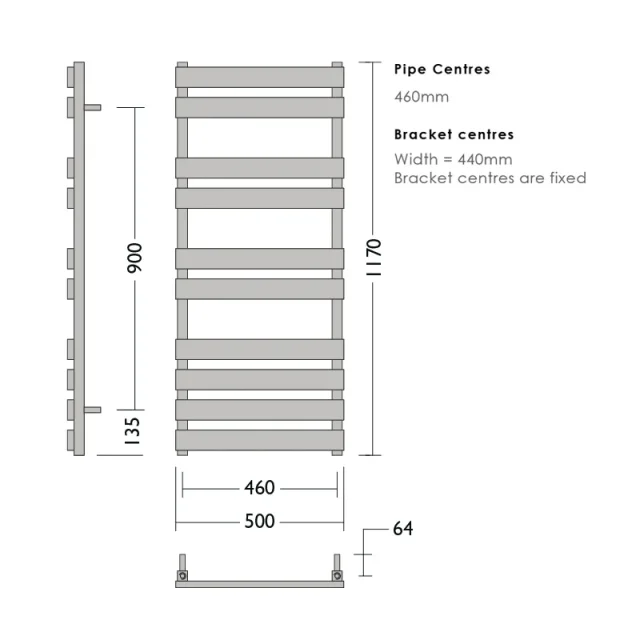 Abacus Kubik Towel Warmer 1170x500mm Ps technical drawing - Image 2