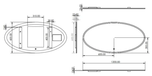 Hib Arena 120 Oval Mirror H120 X W60 D2.9cm technical drawing - Image 2