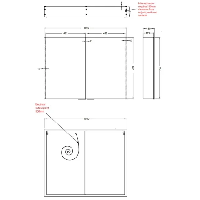 Hib Xenon 100 Cabinet W102 X H70 X D13cm technical drawing - Image 2