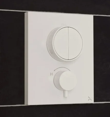 Crosswater MPRO Crossbox Push 2 Outlet Trimset & Handles Matt White detail view - Image 3