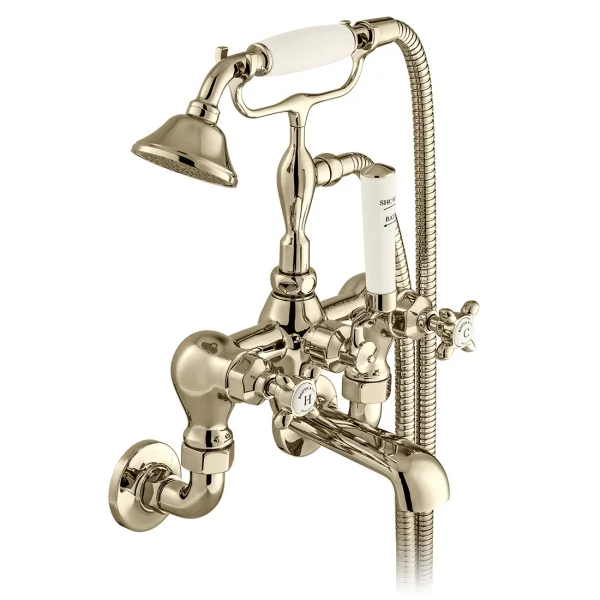 Booth & Co. Wall Mounted Bath Shower Mixer With Shower Kit Nickel & Crackled White