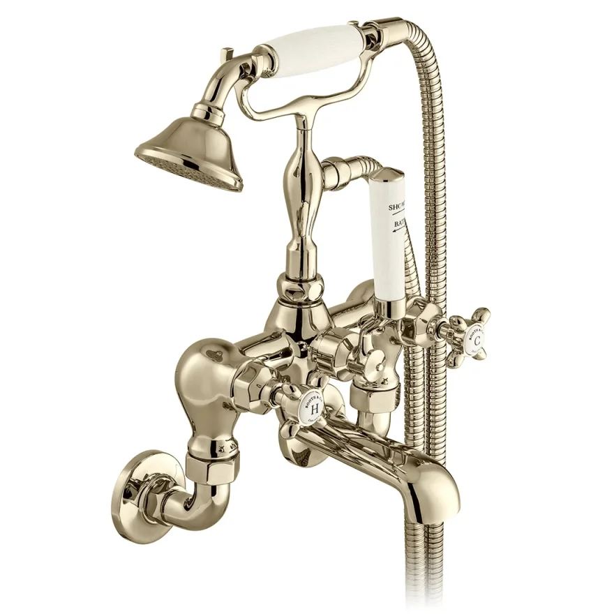 Booth & Co. Wall Mounted Bath Shower Mixer With Shower Kit Bright Nickel & Crackled White product image - Image 1