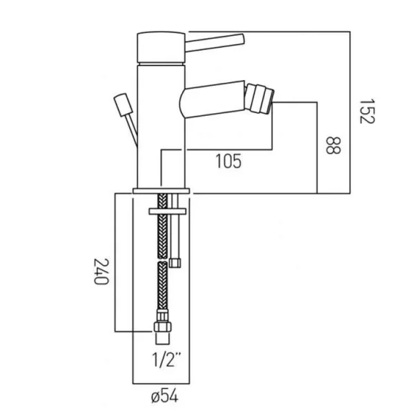 Vado Zoo Mono Bidet Mixer Single Lever With Pop-up Waste Chrome technical drawing - Image 3
