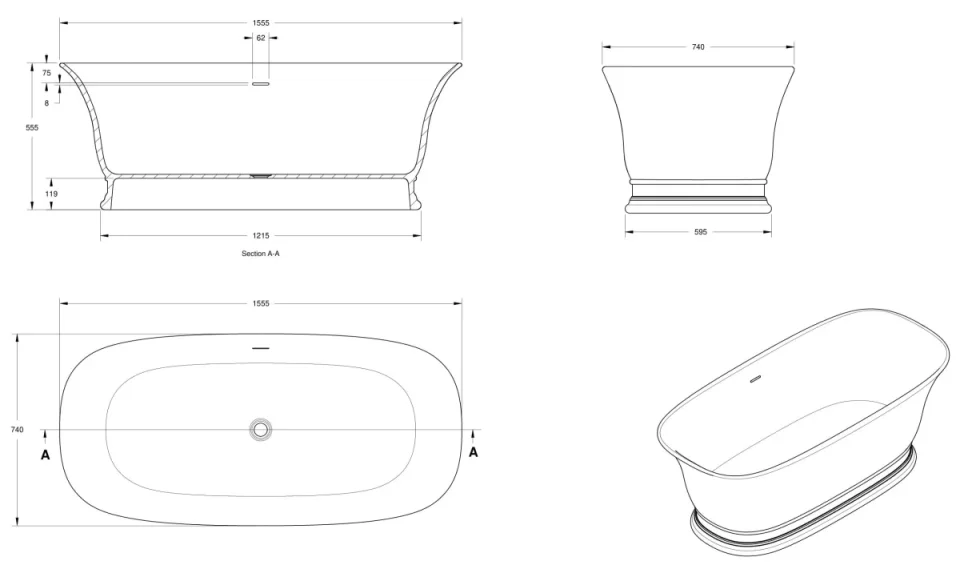 Bc Designs Bampton Bath 1555 X 740 (no Waste) Light Fawn detail view - Image 2
