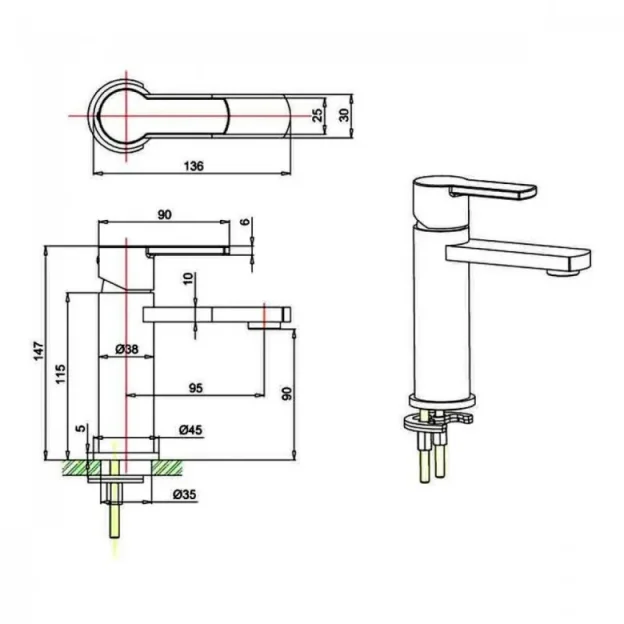 Crosswater Wisp Mini Basin Monobloc Deck Mounted Chrome detail view - Image 4