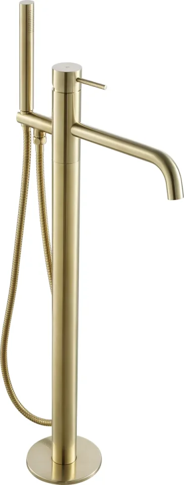 Just Taps Vos Floor Standing Bath Shower Mixer With Kit. Designer Handle Brushed Brass product image - Image 1