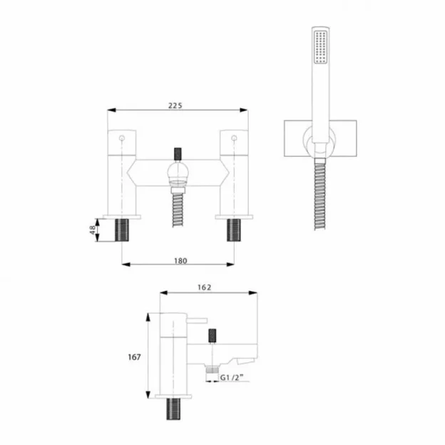 Crosswater Kai Lever Bath Shower Mixer Deck Mounted Chrome technical drawing - Image 4