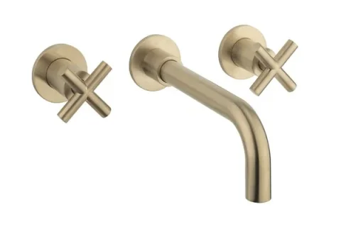 Crosswater Mpro Crosshead Basin 3 Hole Set Wall Brushed Brass product image - Image 1