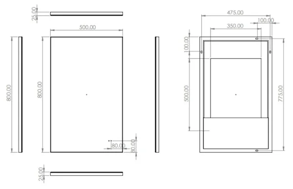 Hib Air 50 Mirror H80 X W50 X D2.5cm technical drawing - Image 2