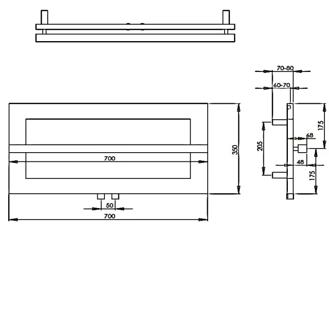 Reina Breno Designer Radiator - 350 X 700 technical drawing - Image 2