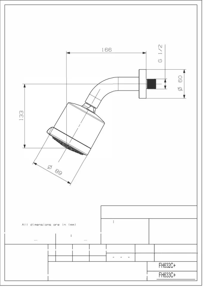 Crosswater Reflex Shower Head Four Mode With Arm Lp Chrome technical drawing - Image 3
